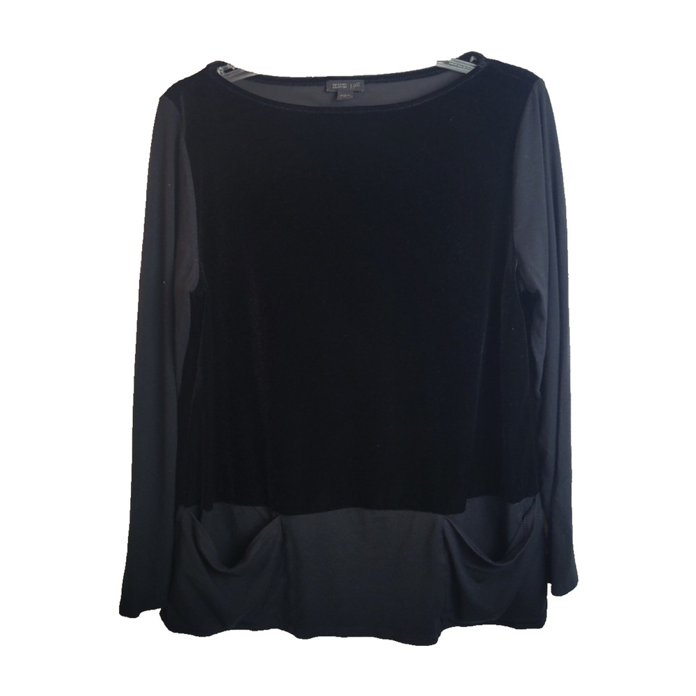 J. Jill Black Boat Neck Velvet Pockets Long Sleeve Top Women's Size Medium